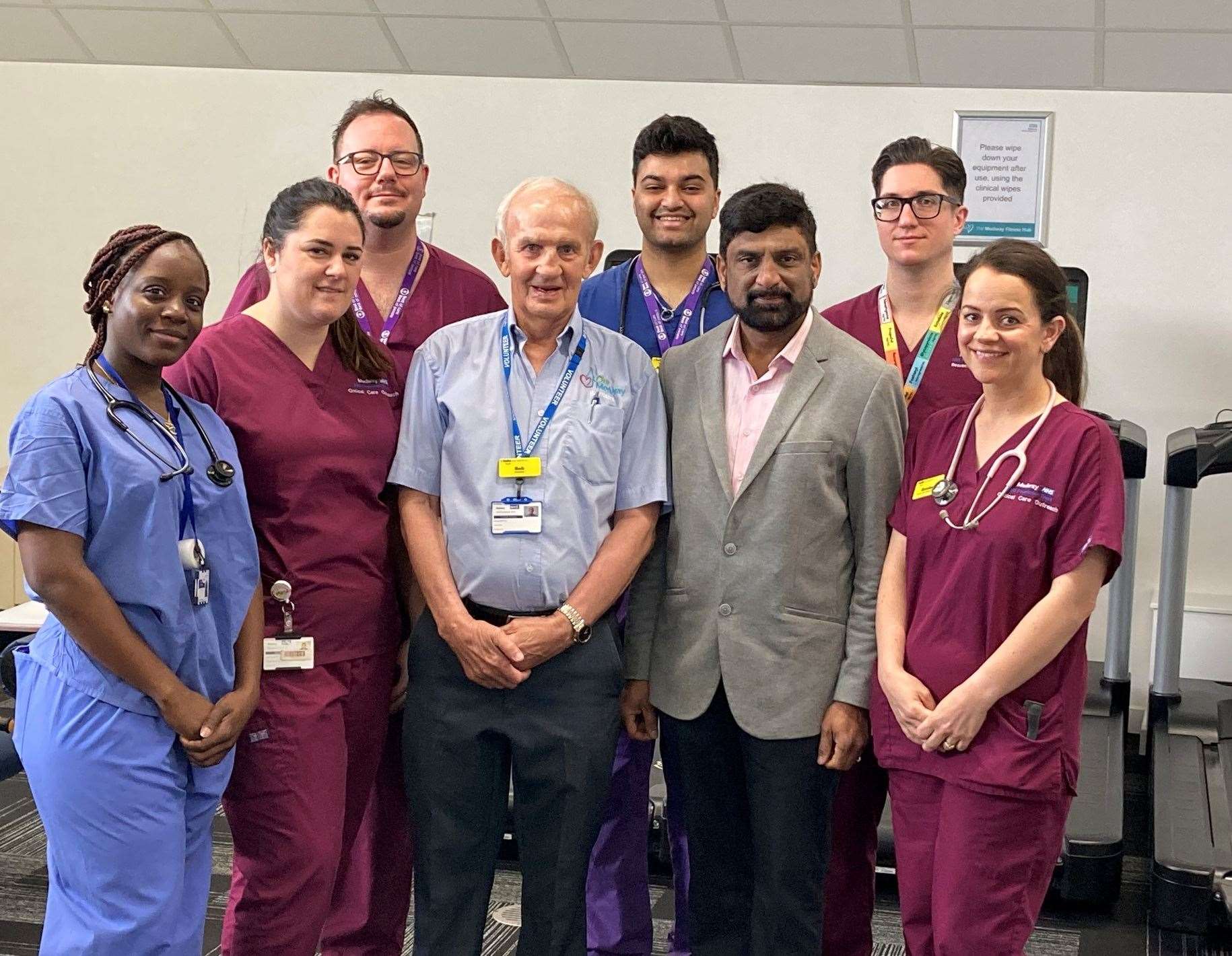 Bob, pictured centre, with some of the staff at Medway Maritime Hospital who helped save his life. Photo: Medway NHS Foundation Trust