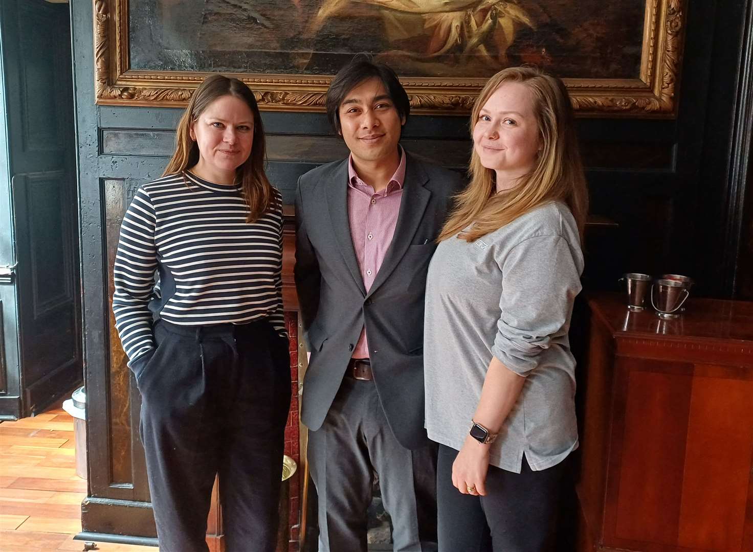 Claire Charlton with husband and wife duo Monish and Elena Shome
