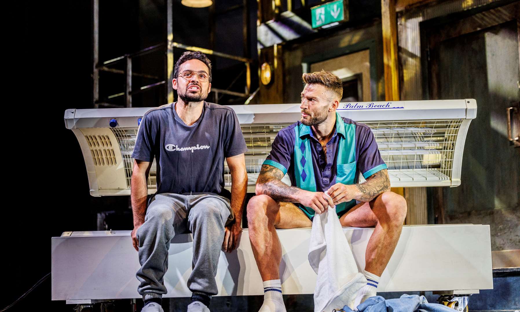 Nicholas Prasad as Lomper and Jake Quickenden as Guy in The Full Monty