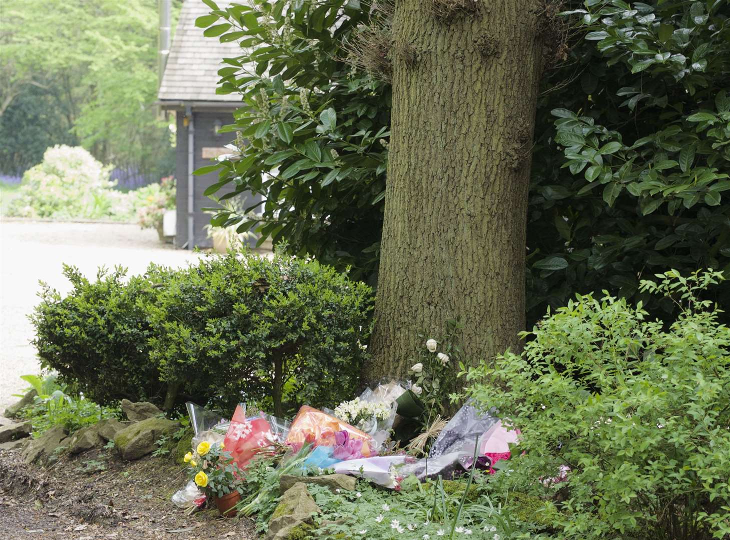 Floral tributes at the home of Peaches Geldof in Wrotham following her death. Picture: Andy Payton