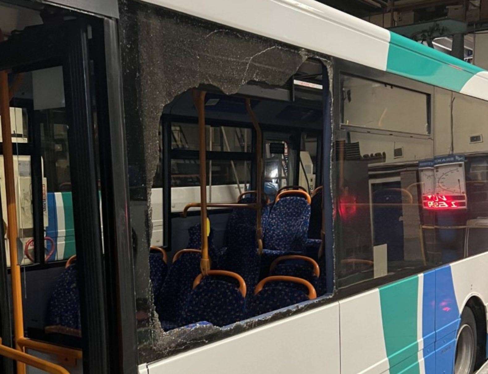 The damage done to one Stagecoach bus in the Trinity Road are of Ashford in 2022. Photo: Stagecoach stock picture
