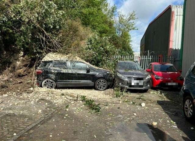 Video footage shows the moment the debris fell onto a car. Picture: Charlotte Burnige