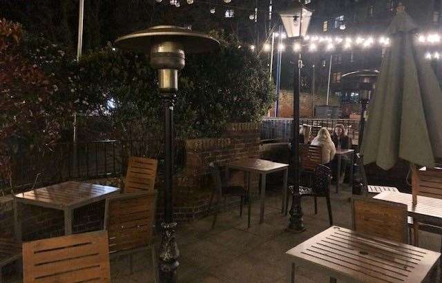 The outside seating area was being used by a few people even though the heaters weren’t switched on